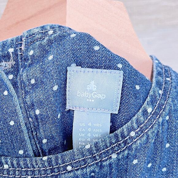 BABYGAP Kids Denim Pinafore Dress Blue Polka Dot Cotton GAP Toddler Girl 4 - Picture 3 of 4